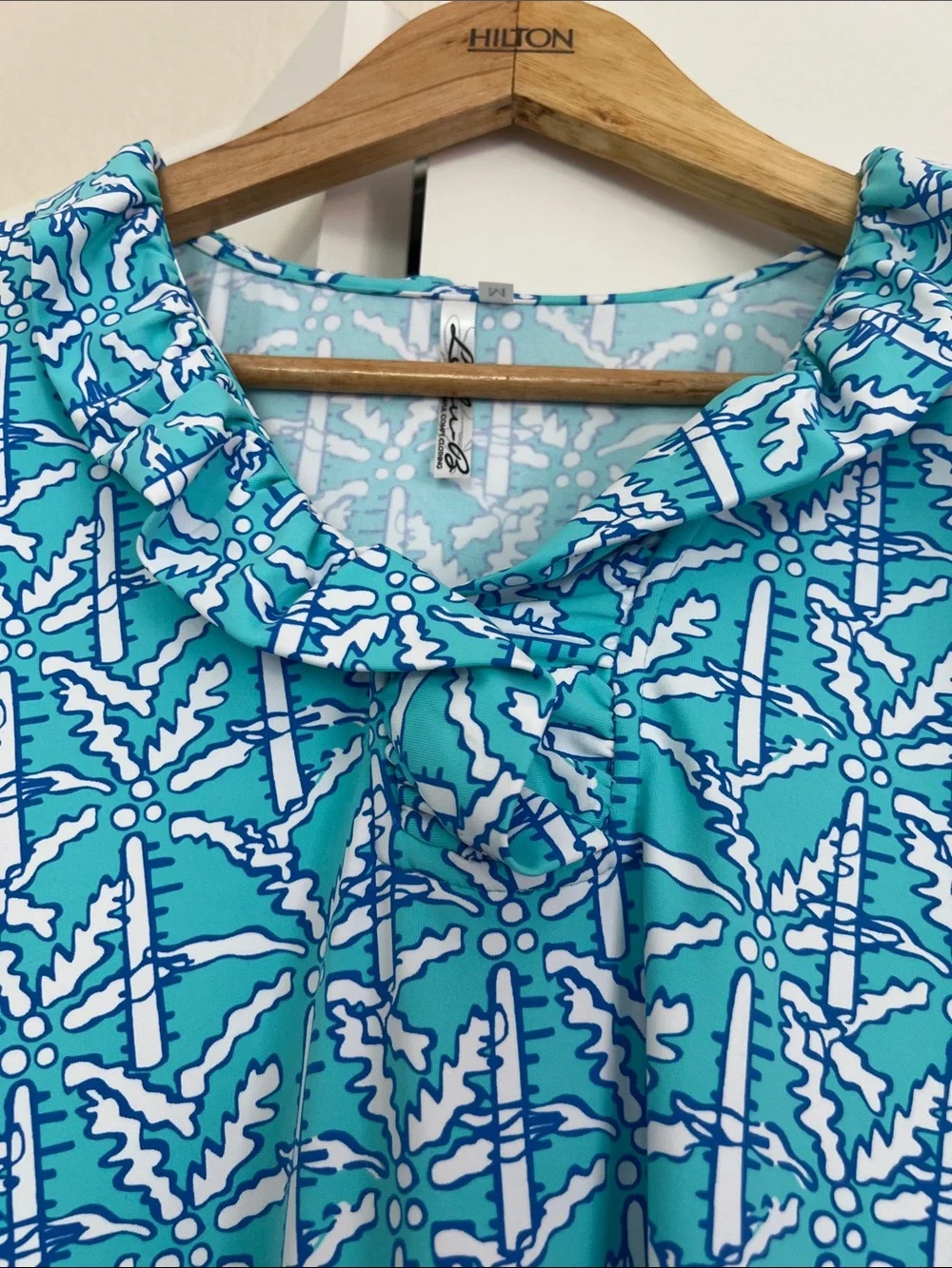 Lulu-B Turquoise, Cornflower Blue & White Patterned Midi Dress - Picture 6 of 7